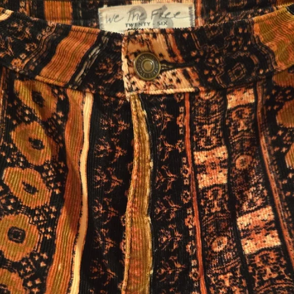 Free People Black & Mustard Patterned Flare Pants - Corduroy - Picture 5 of 6
